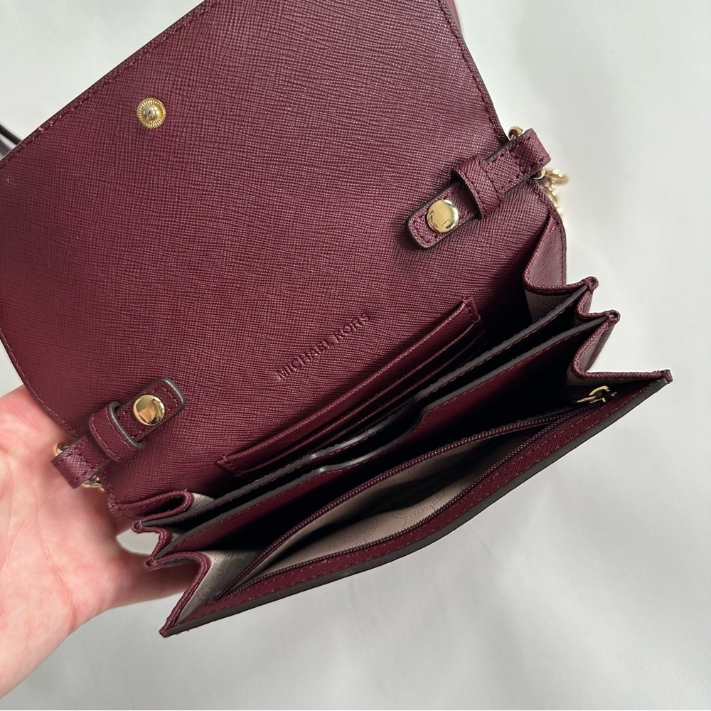 Michael Kors Burgandy Saffiano Leather Wallet Chain Mini Crossbody - Picture 2 of 6